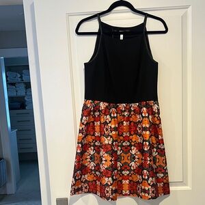 Kensie Black and Orange Floral Midi Dress
